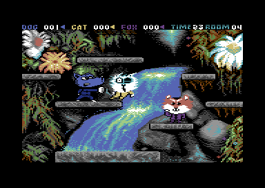 Three fighters on the platforms of the waterfall room