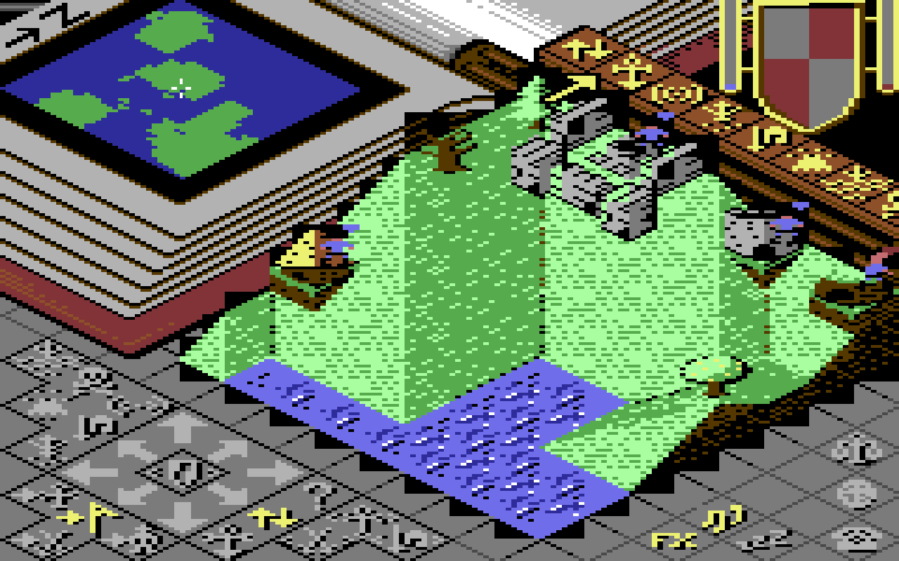 World 0 without edge handling: black notches all along the grey front rim where the sea meets it, black blocks cut into the book cover and pages, black gaps in the rail next to the castle